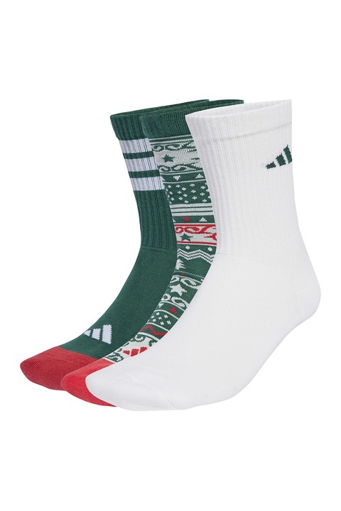 adidas Performance, Дълги чорапи с принт - 3 чифта, Червен/Бял/Зелен