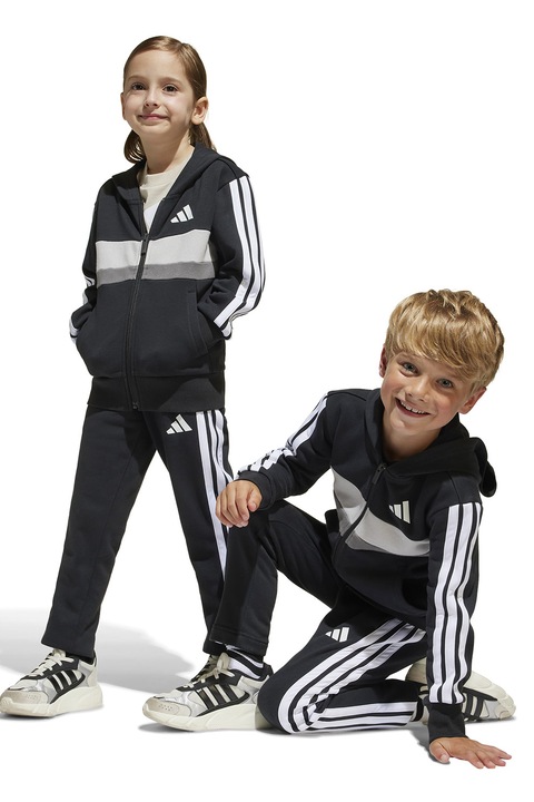 adidas Sportswear, Спортен екип с памук с лого, Бял/Черен/Сив