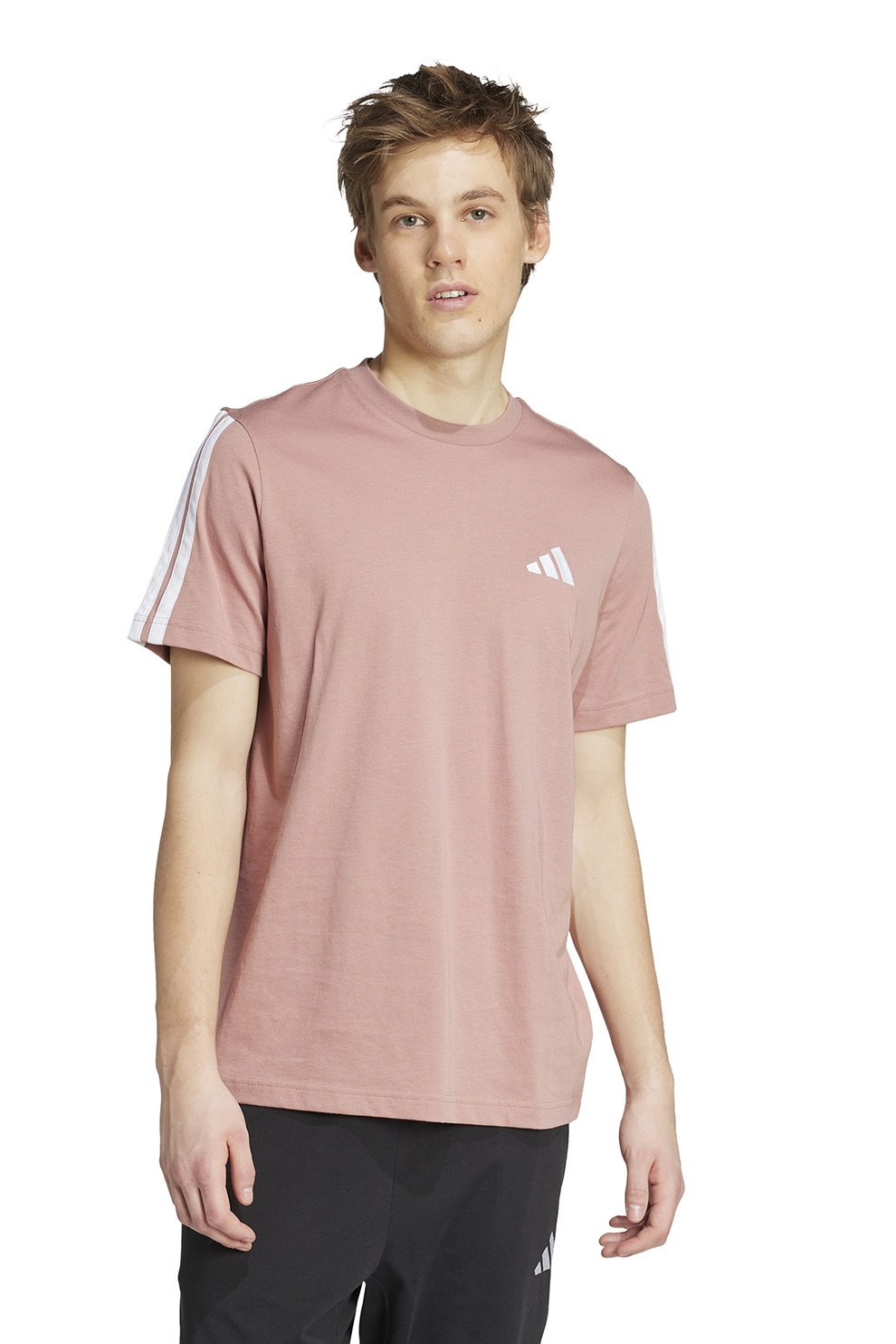 adidas Sportswear, Tricou din bumbac cu decolteu la baza gatului, Alb, Roz prafuit, M