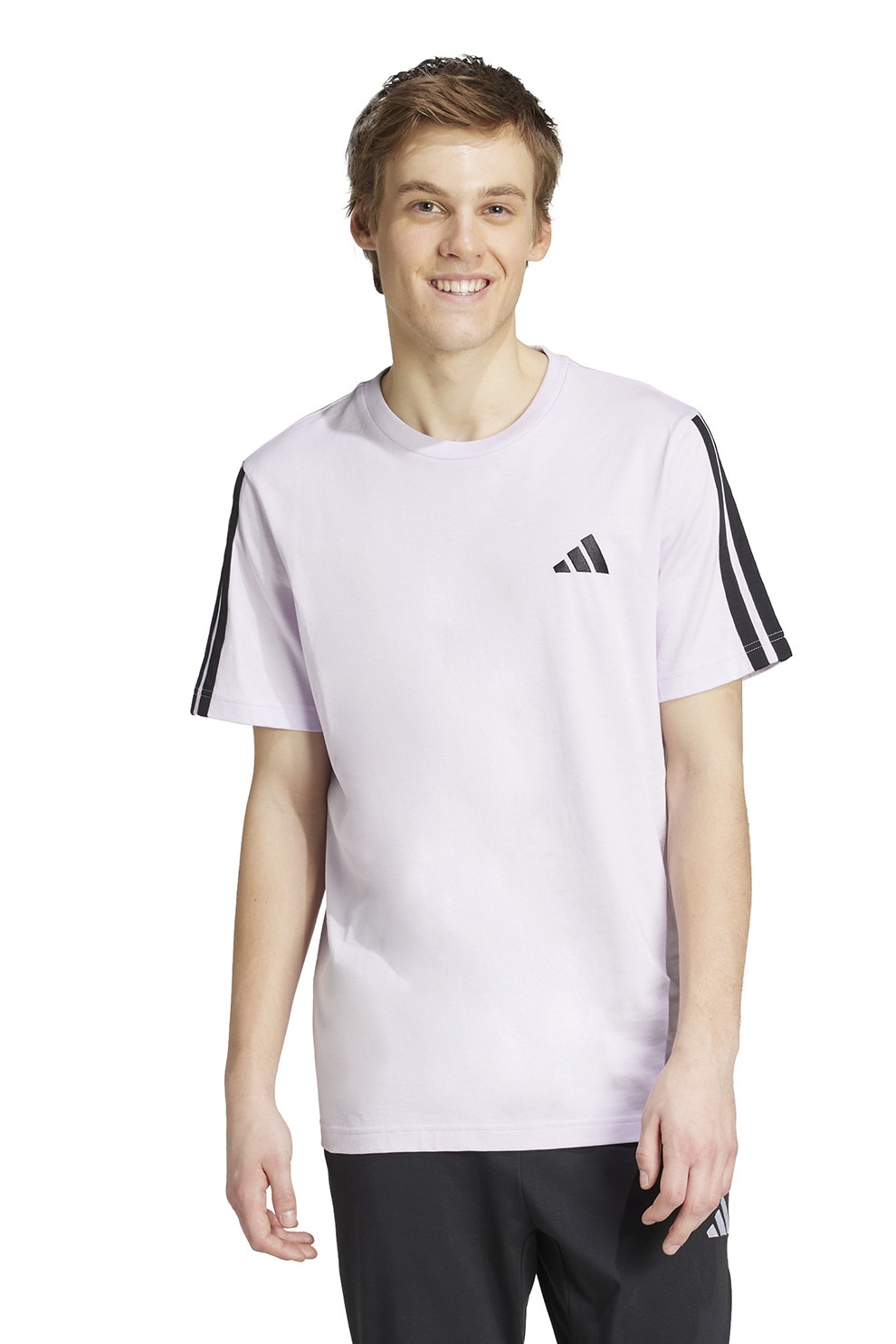 adidas Sportswear, Tricou din bumbac cu decolteu la baza gatului, Negru, Alb murdar, M