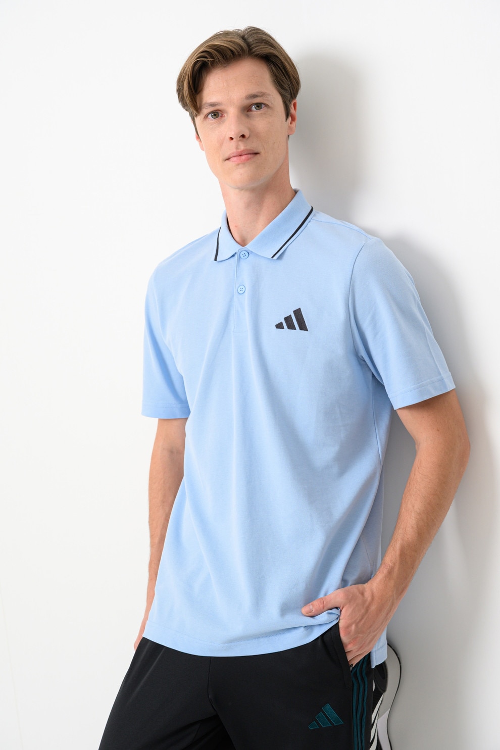 adidas Sportswear, Tricou polo de bumbac, Albastru pastel, S
