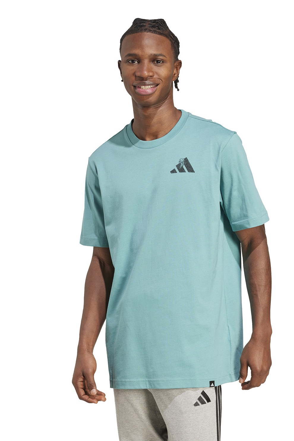 adidas Sportswear, Tricou de bumbac cu logo, Negru stins, Verde deschis, S