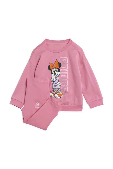 adidas Sportswear, Спортен екип с паму с шарка на Minnie Mouse и лого, Бял/Пастелнорозов