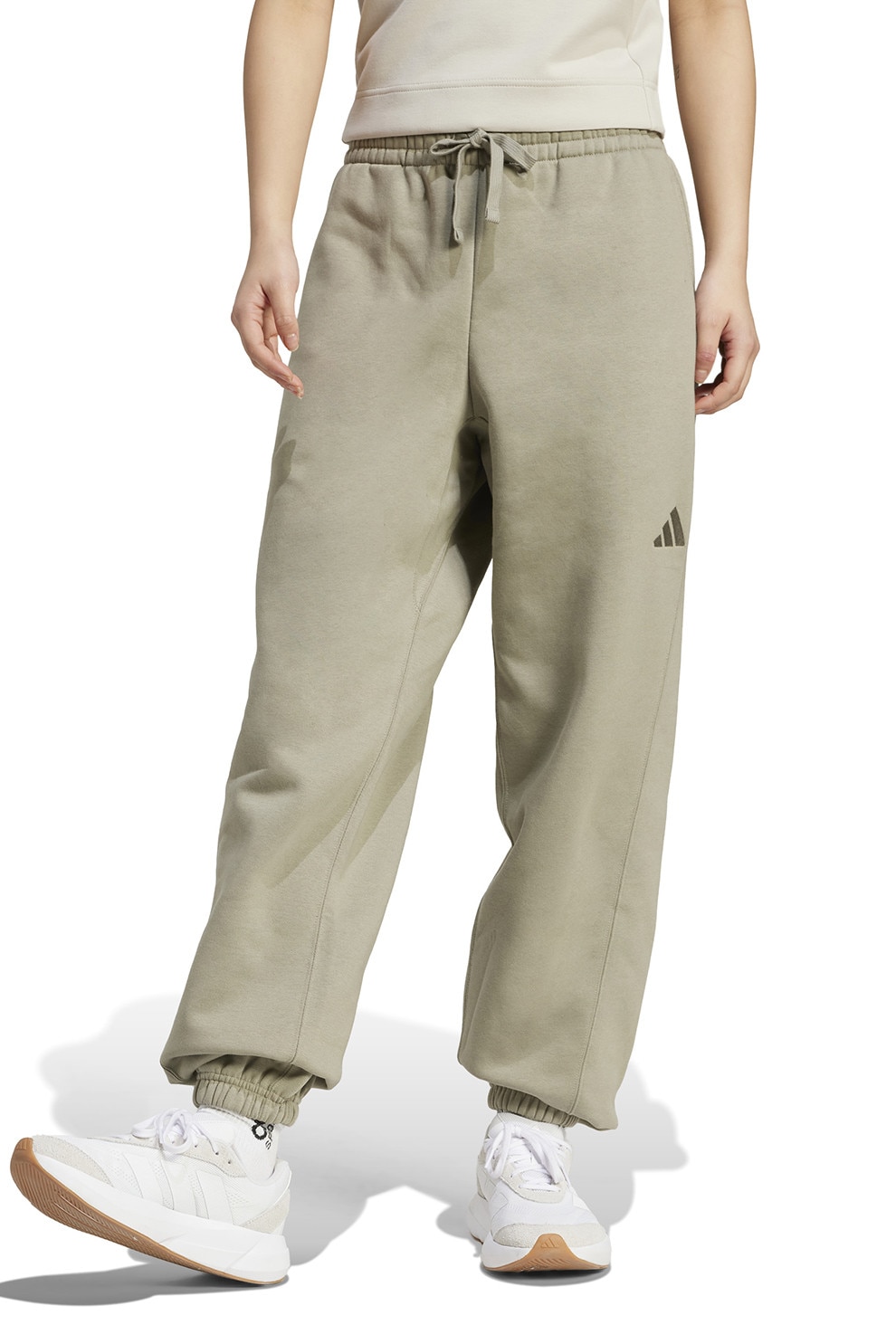adidas Sportswear, Pantaloni de trening din amestec de bumbac cu logo, Maro taupe deschis, S