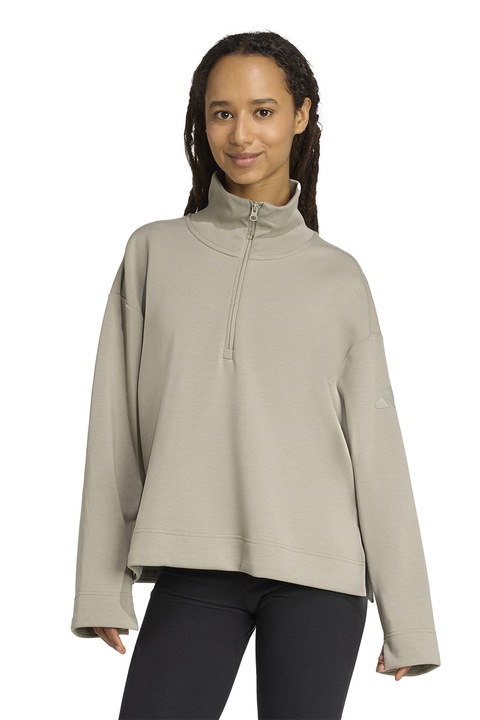 adidas Sportswear, Bluza de trening lejera din amestec de modal cu fermoar scurt, Kaki