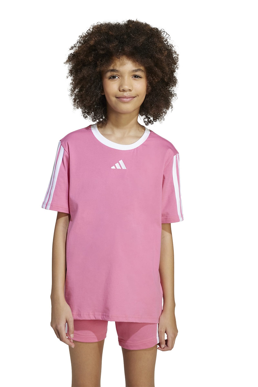 adidas Sportswear, Tricou cu decolteu la baza gatului si garnituri contrastante, Alb, Fucsia, 164 CM