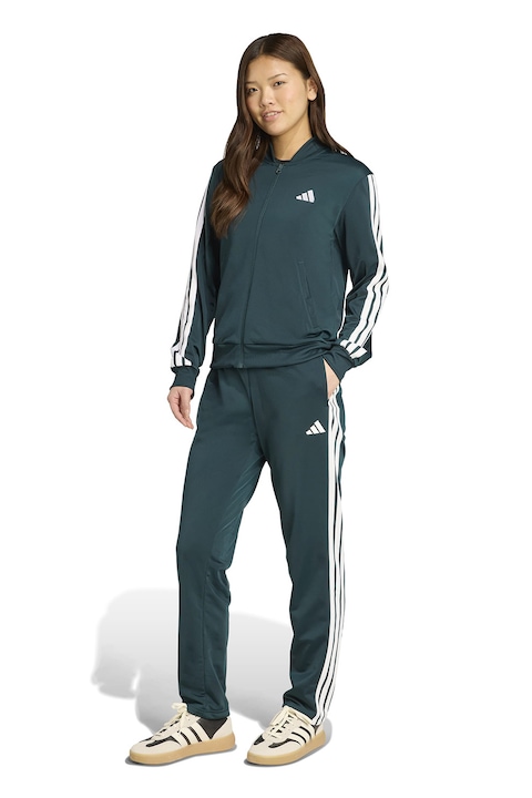 adidas Sportswear, Спортен екип W ESS 3S TS с цип и лого, Аква зелено