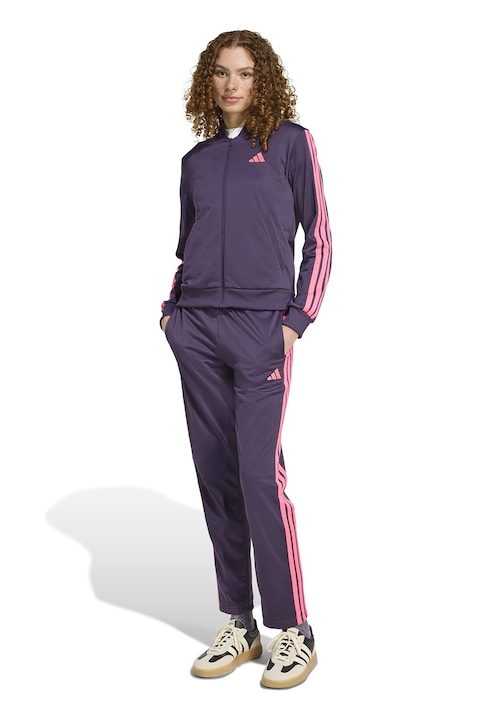 adidas Sportswear, Спортен екип W ESS 3S TS с цип и лого, Тъмно лилаво