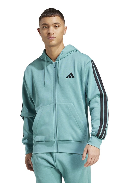 adidas Sportswear, Hanorac cu buzunare frontale si fermoar, Negru/Turcoaz