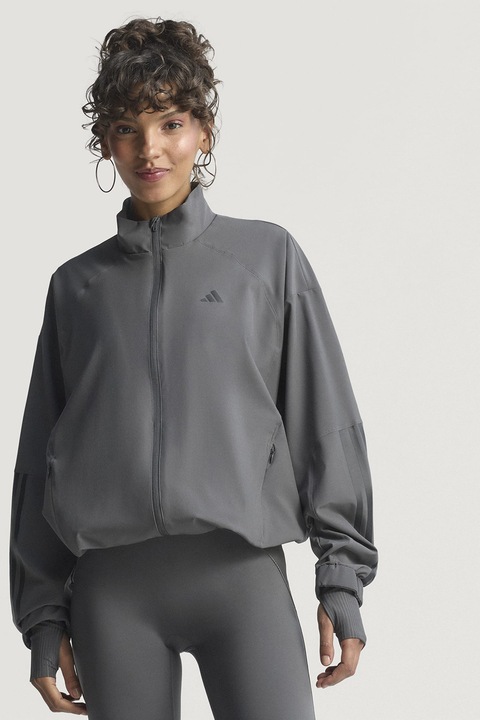 adidas Performance, Спортно яке с цип, Черен/Tъмносив