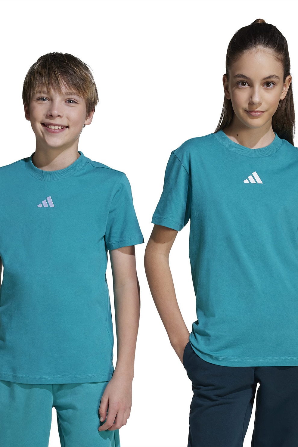 adidas Sportswear, Tricou de bumbac cu decolteu la baza gatului, Verde persan, 128 CM