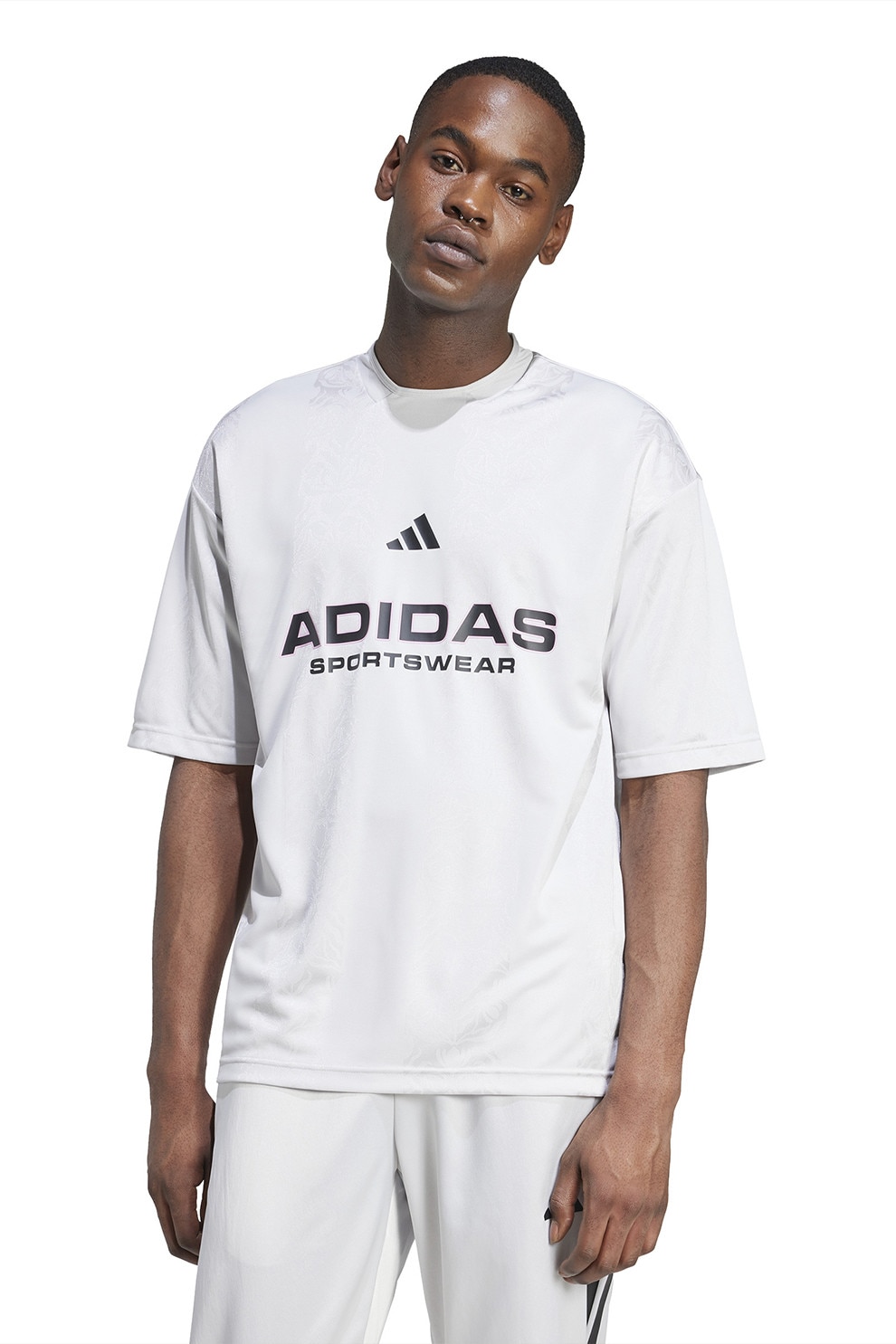 adidas Sportswear, Tricou cu decolteu la baza gatului si imprimeu logo, Alb, Negru, M