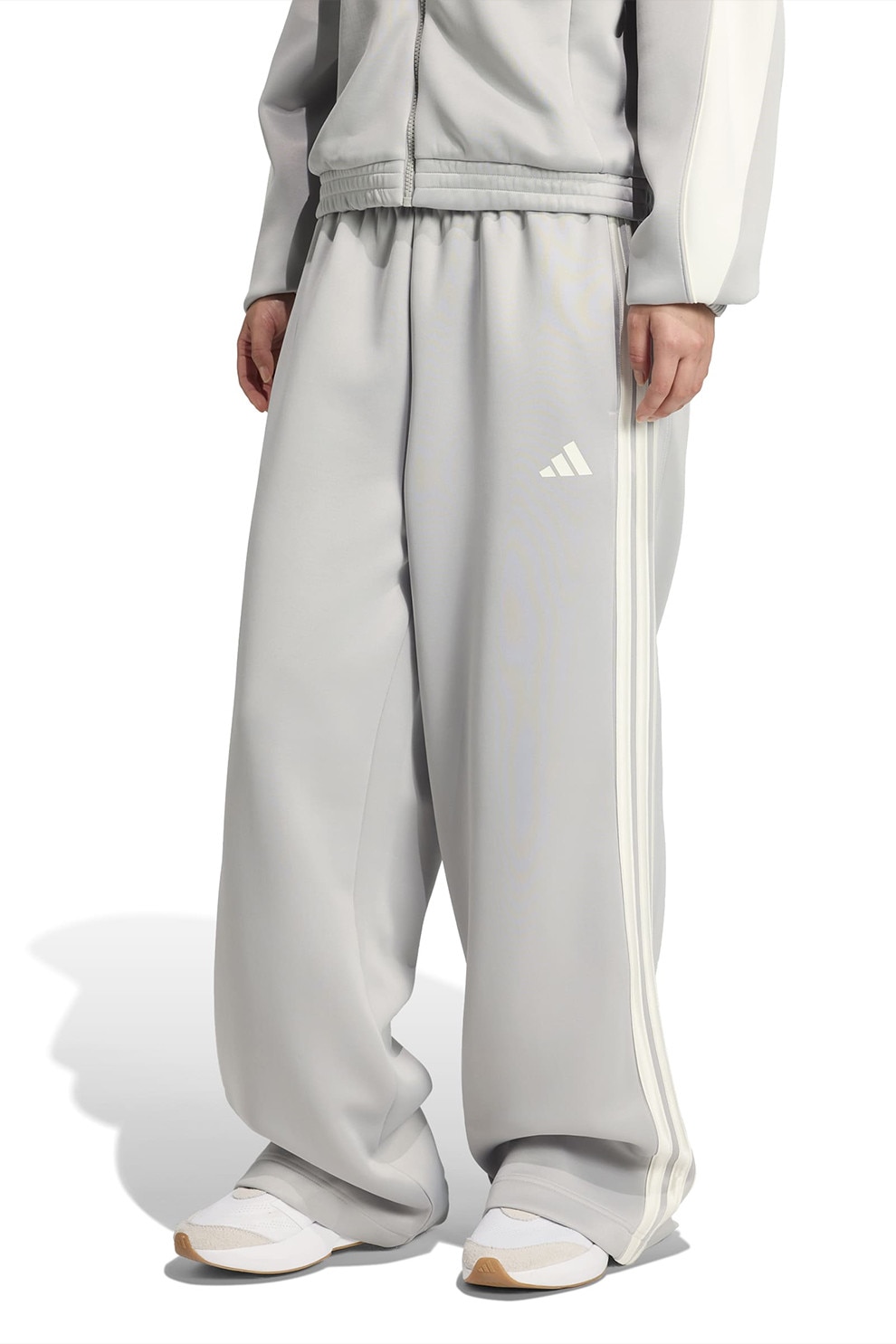 adidas Sportswear, Pantaloni de trening cu croiala ampla Stadium, Alb, Gri deschis, M