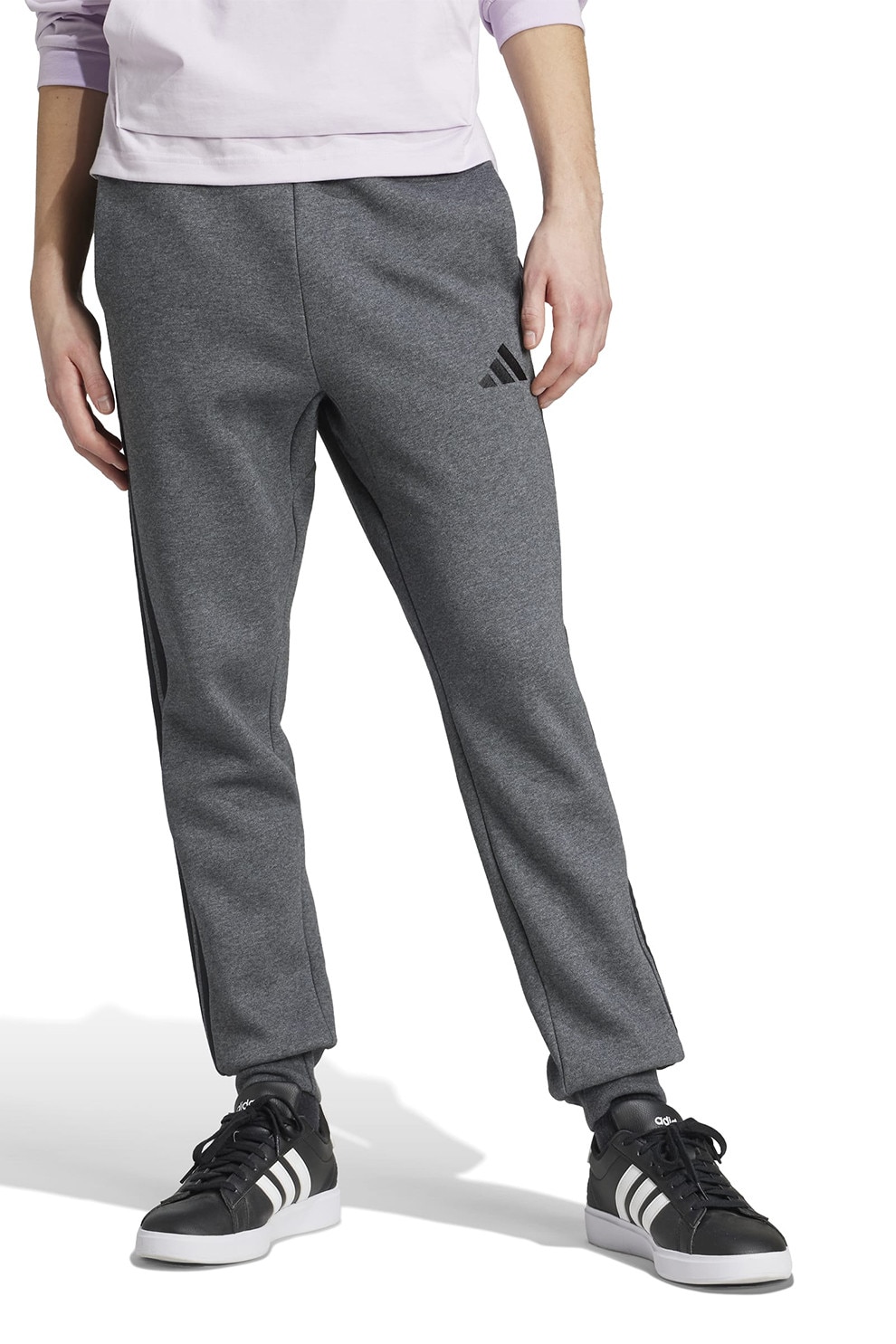 adidas Sportswear, Pantaloni de trening cu logo si snur de ajustare, Negru, Gri inchis melange, XL