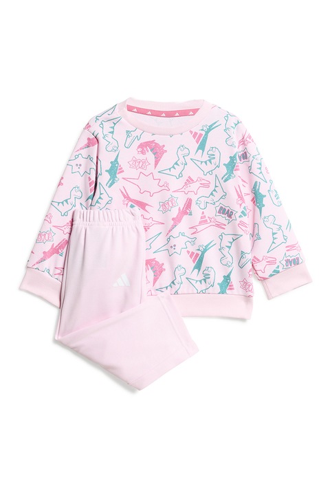 adidas Sportswear, Trening din amestec de bumbac cu imprimeu, Alb/Turcoaz/Roz