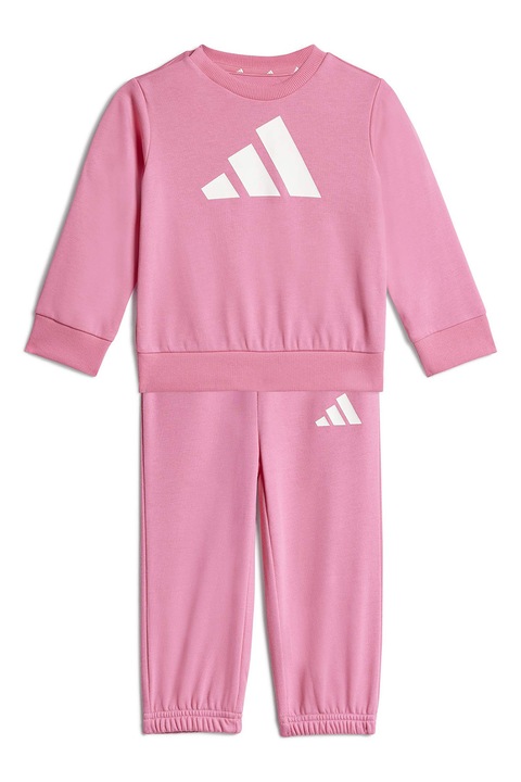 adidas Sportswear, Trening cu imprimeu logo contrastant, Alb/Roz inchis