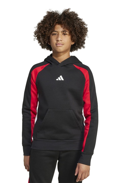 adidas Sportswear, Logós pulóver kapucnival és kenguruzsebbel, Fekete/Élénkpiros