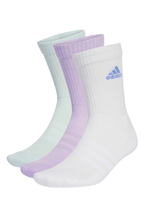 adidas Performance, Set de sosete lungi unisex cu striatii - 3 perechi, Alb/Verde/Lila
