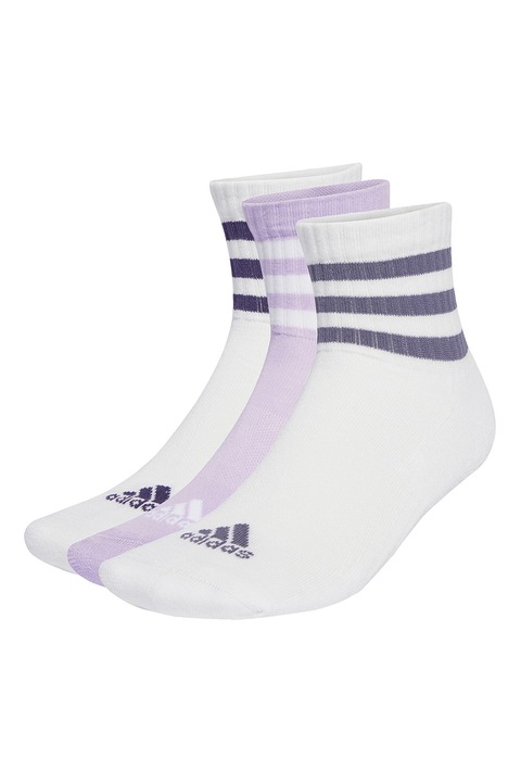adidas Performance, Set de sosete scurte unisex in dungi - 3 perechi, Alb/Lila/Albastru indigo