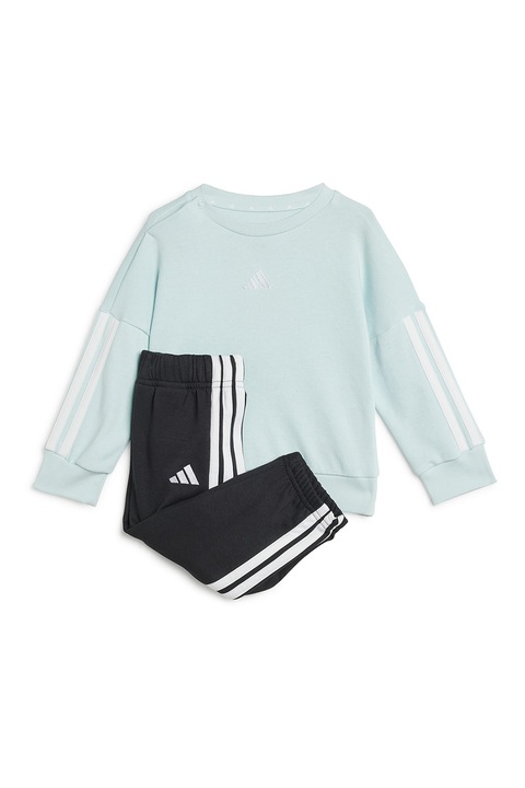 adidas Sportswear, Trening din amestec de bumbac cu decolteu la baza gatului, Alb/Negru/Verde pal