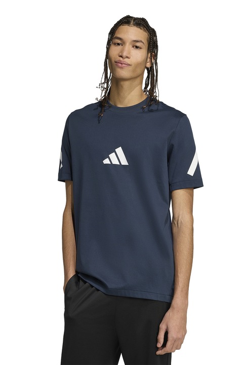 adidas Sportswear, Tricou de bumbac cu model monograma Z.N.E, Alb/Bleumarin