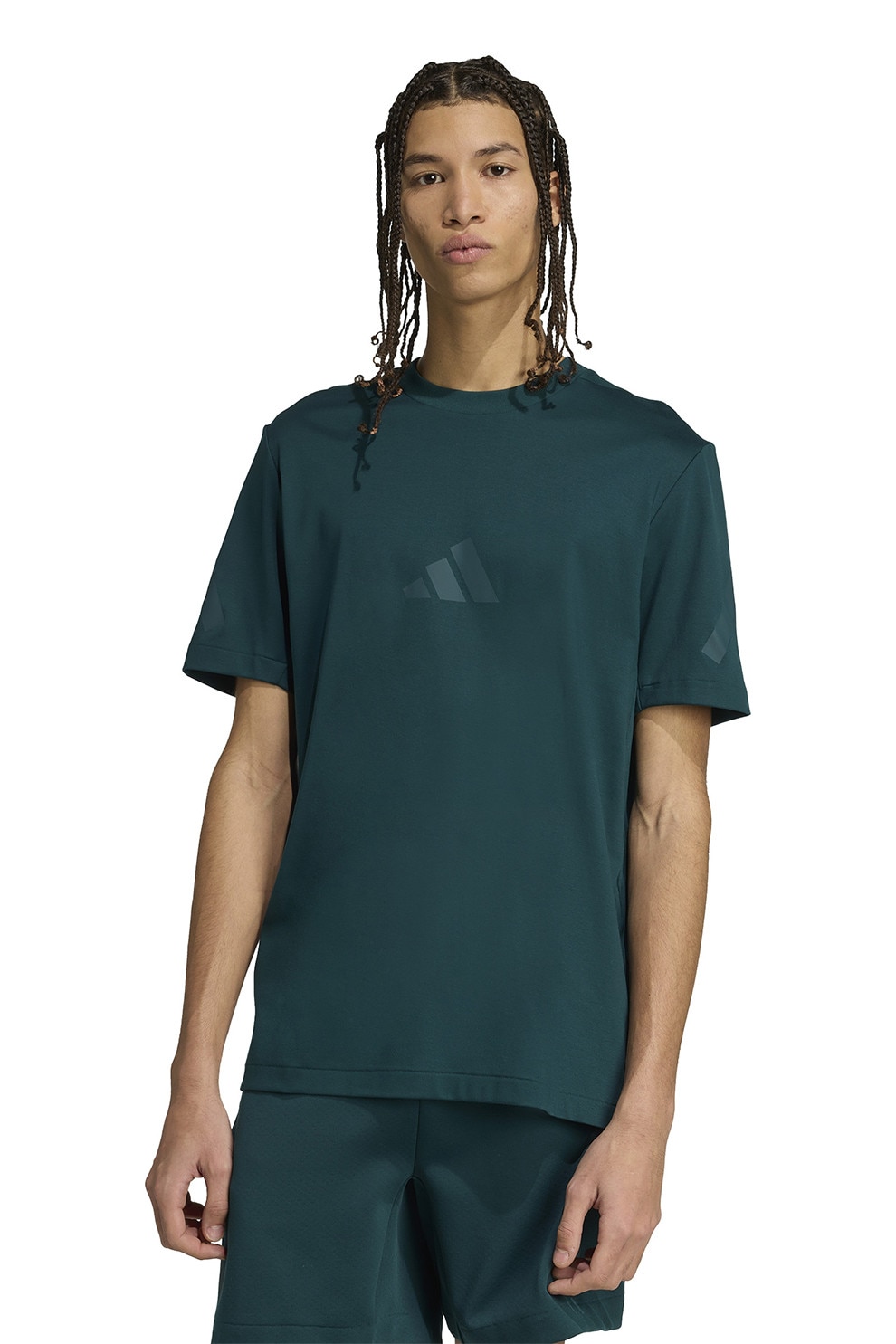 adidas Sportswear, Tricou de bumbac cu model monograma Z.N.E, Verde padure, M