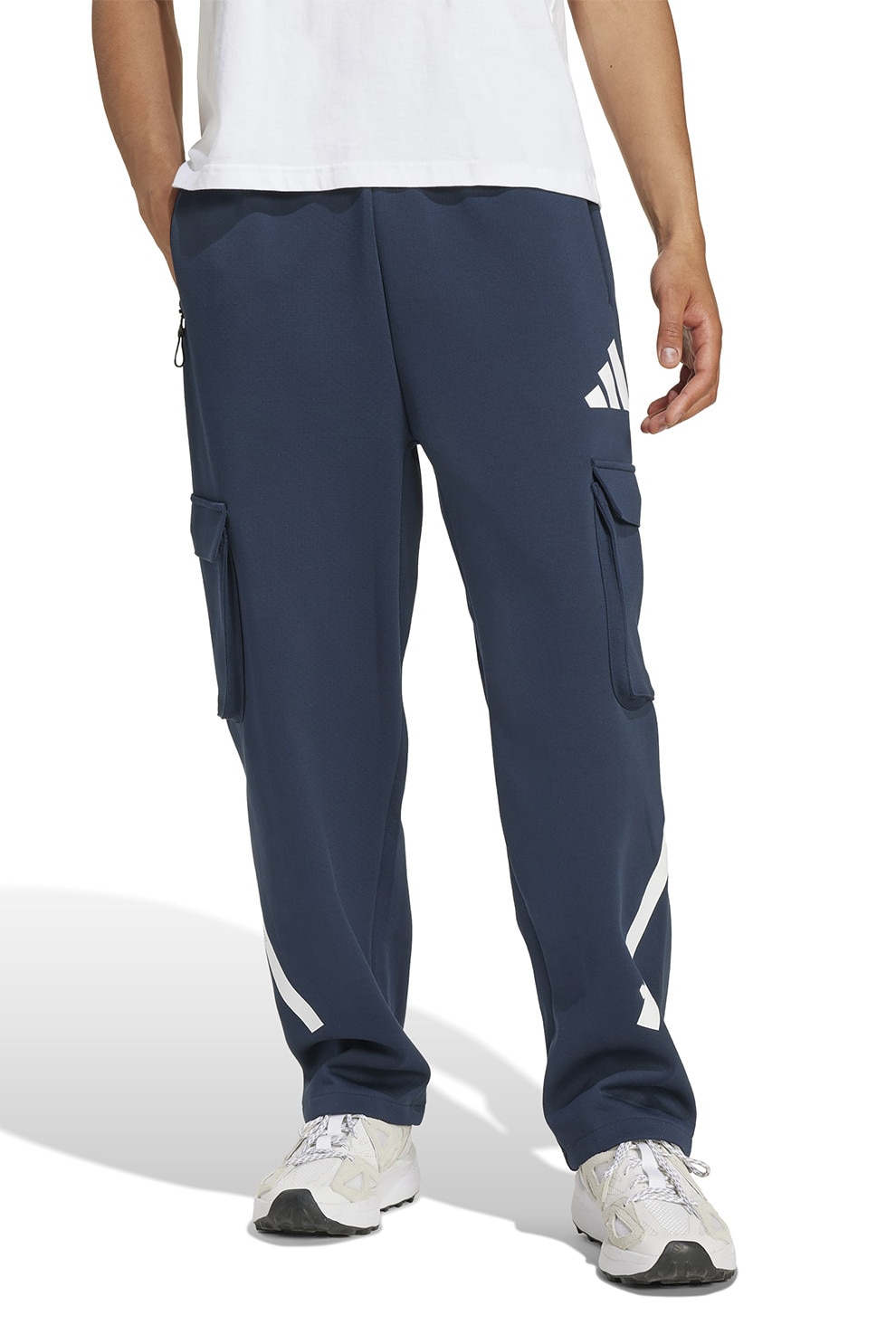 adidas Sportswear, Pantaloni de trening cargo Z.N.E., Alb, Bleumarin, M