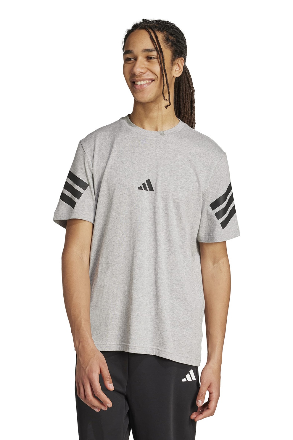 adidas Sportswear, Tricou din bumbac cu 3 dungi Future Icons, Negru, Gri melange, L