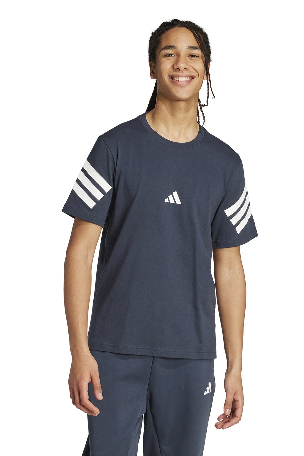 adidas Sportswear, Tricou din bumbac cu 3 dungi Future Icons, Alb, Bleumarin, S
