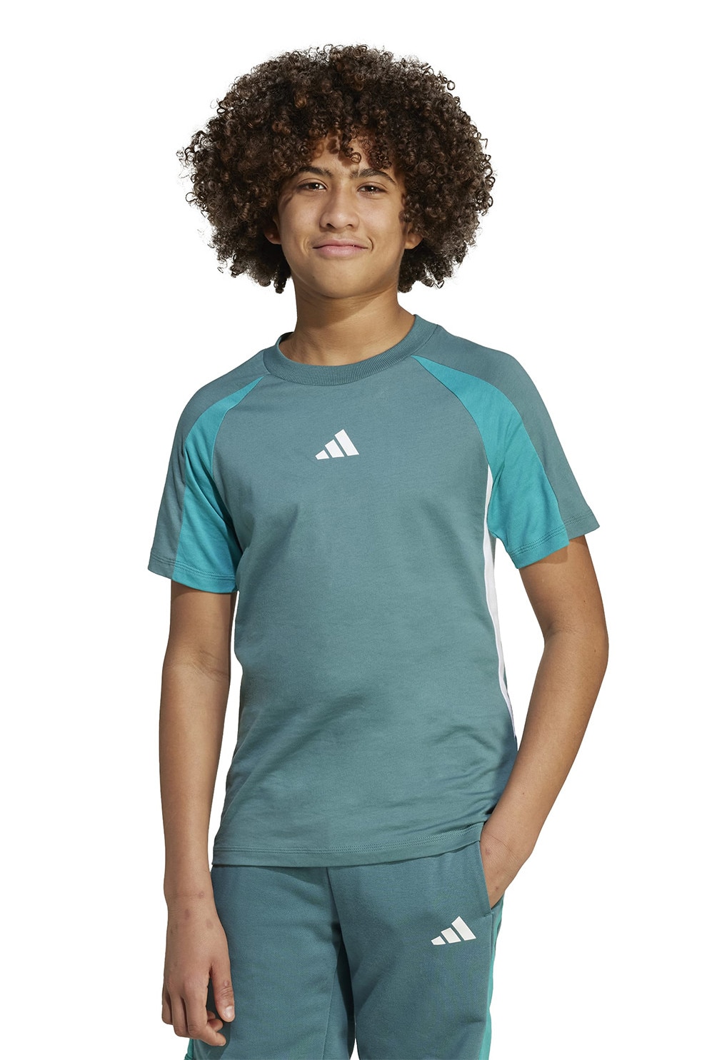 adidas Sportswear, Tricou de bumbac cu maneci raglan, Verde persan, 128 CM