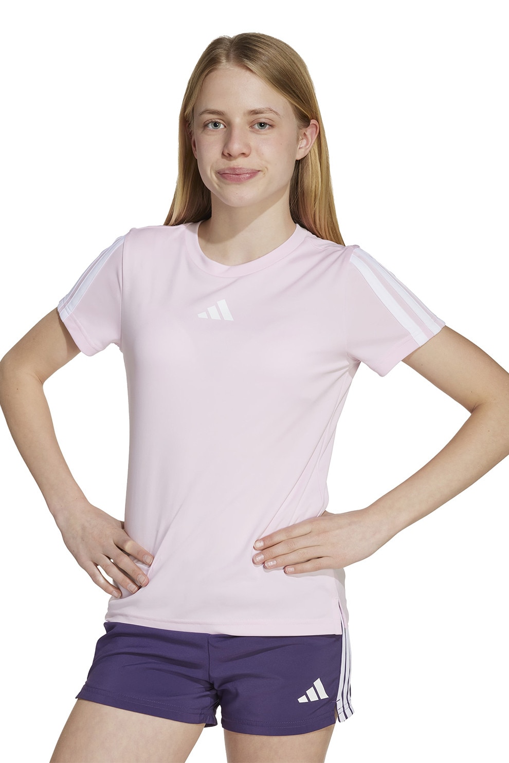 adidas Sportswear, Tricou slim fit Essentials, Alb, Roz pal, 152 CM