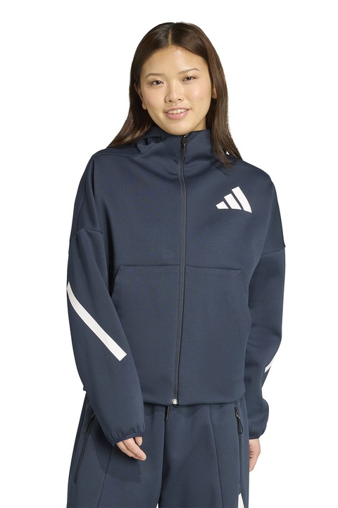 adidas Sportswear, Hanorac cu maneci cazute si buzunare oblice Z.N.E., Alb/Bleumarin