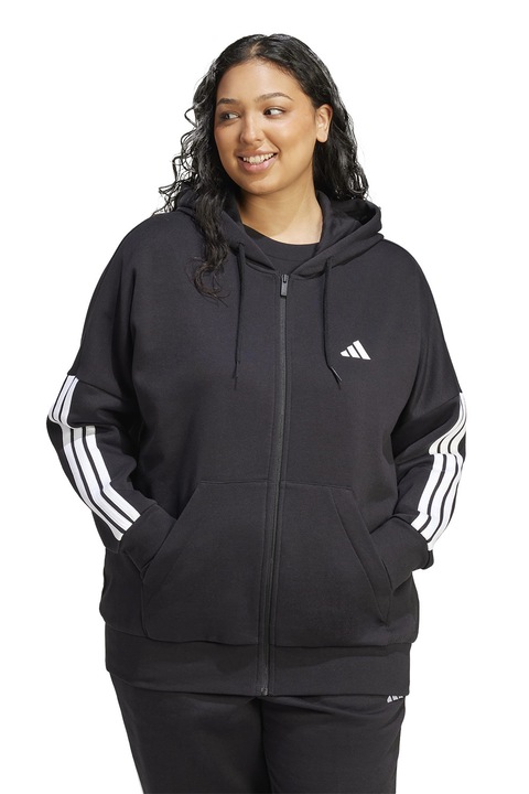 adidas Sportswear, Hanorac din amestec de bumbac cu fermoar, Alb/Negru, 58-60