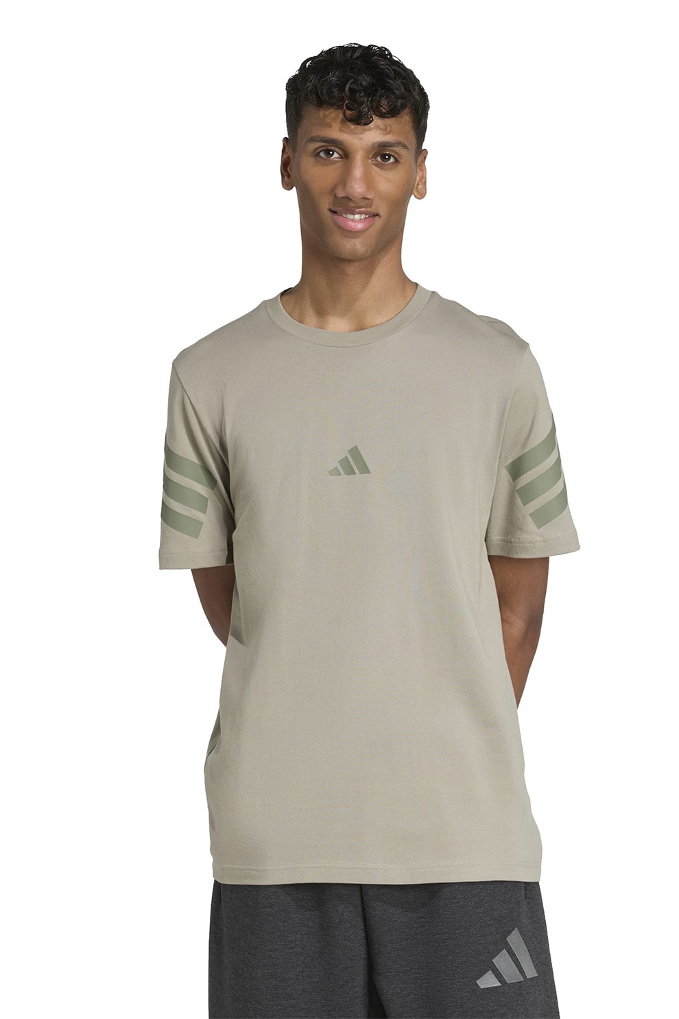adidas Sportswear, Tricou din bumbac cu 3 dungi Future Icons, Kaki, M