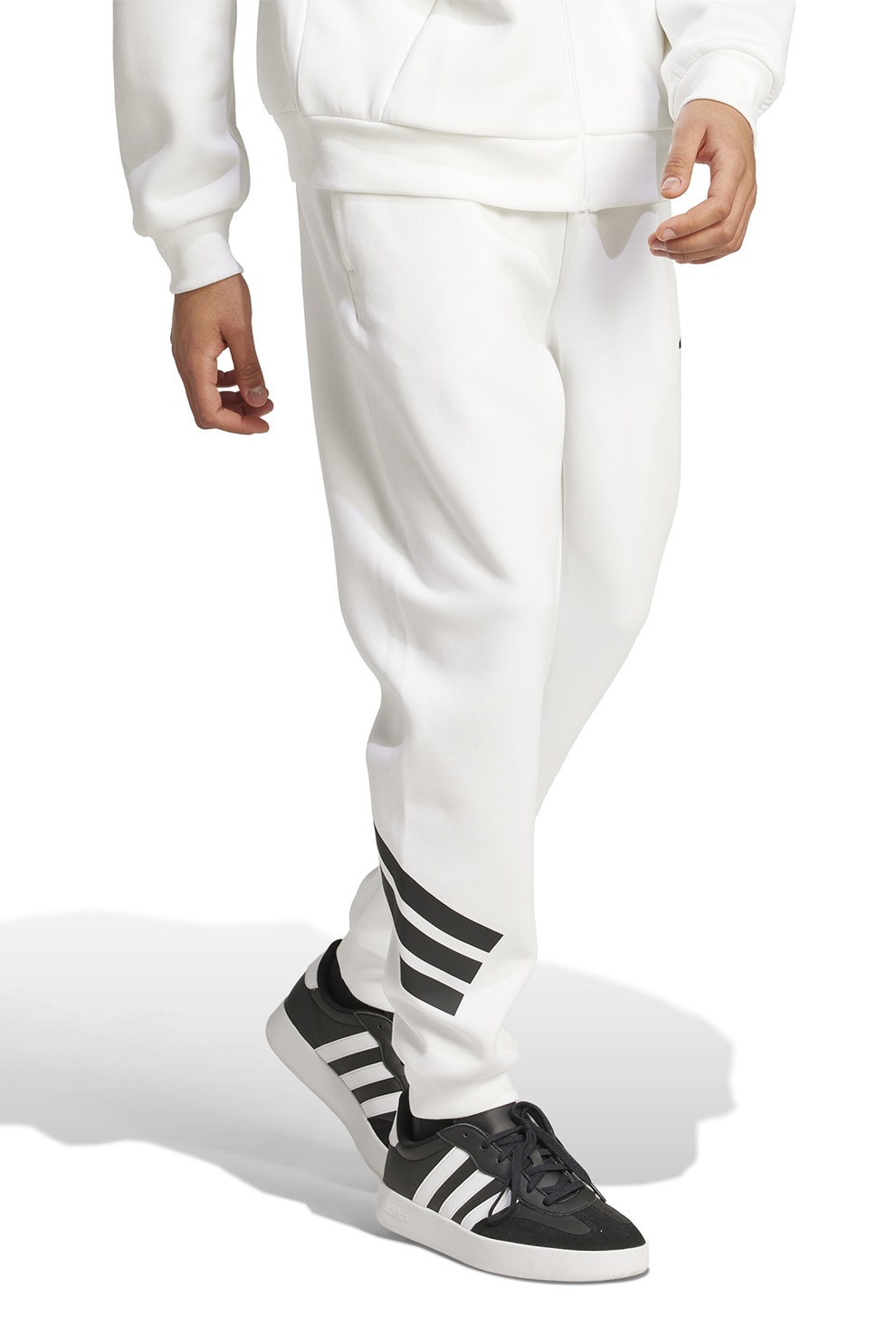 adidas Sportswear, Pantaloni de trening din amestec de bumbac cu logo, Alb, Negru, L