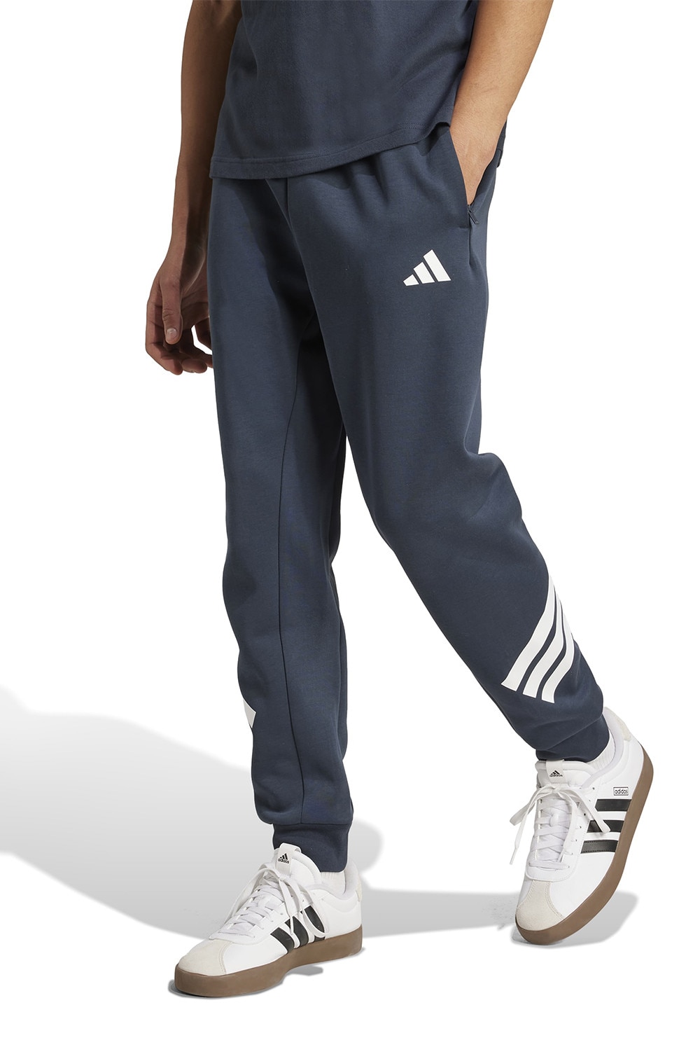 adidas Sportswear, Pantaloni de trening din amestec de bumbac cu logo, Alb, Bleumarin, S