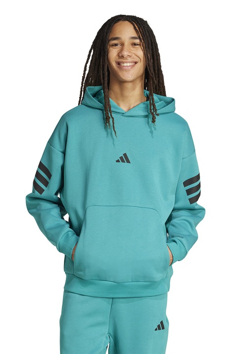 adidas Sportswear, Hanorac cu model in dungi Future Icons 3, Negru/Turcoaz
