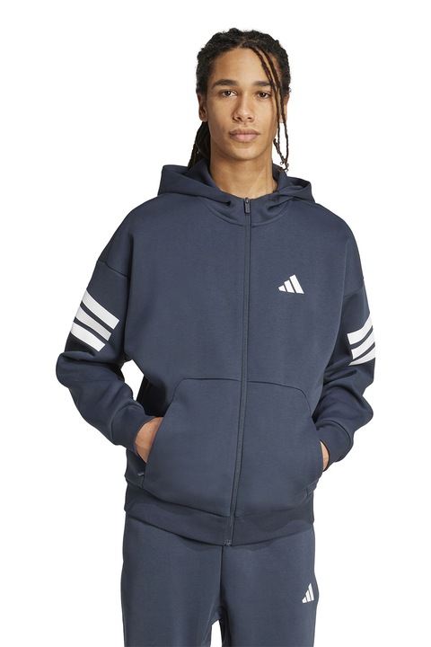 adidas Sportswear, Худи Future Icons с паднали ръкави и цип, Бял/Тъмносин