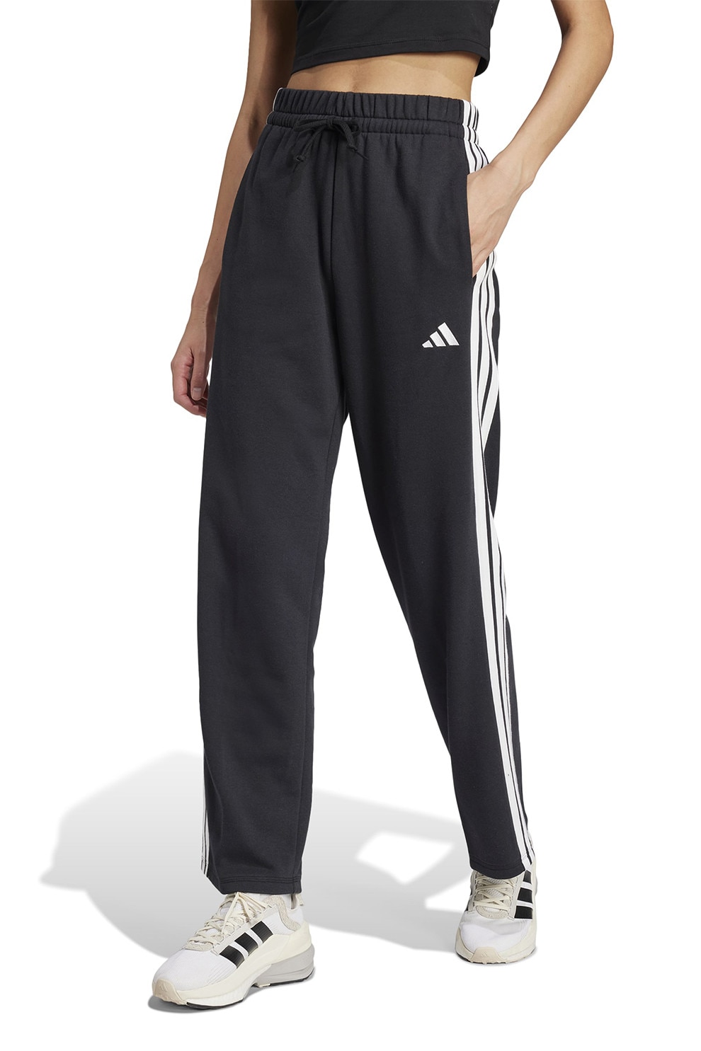adidas Sportswear, Pantaloni lungi de trening cu snur, Alb, Negru, S