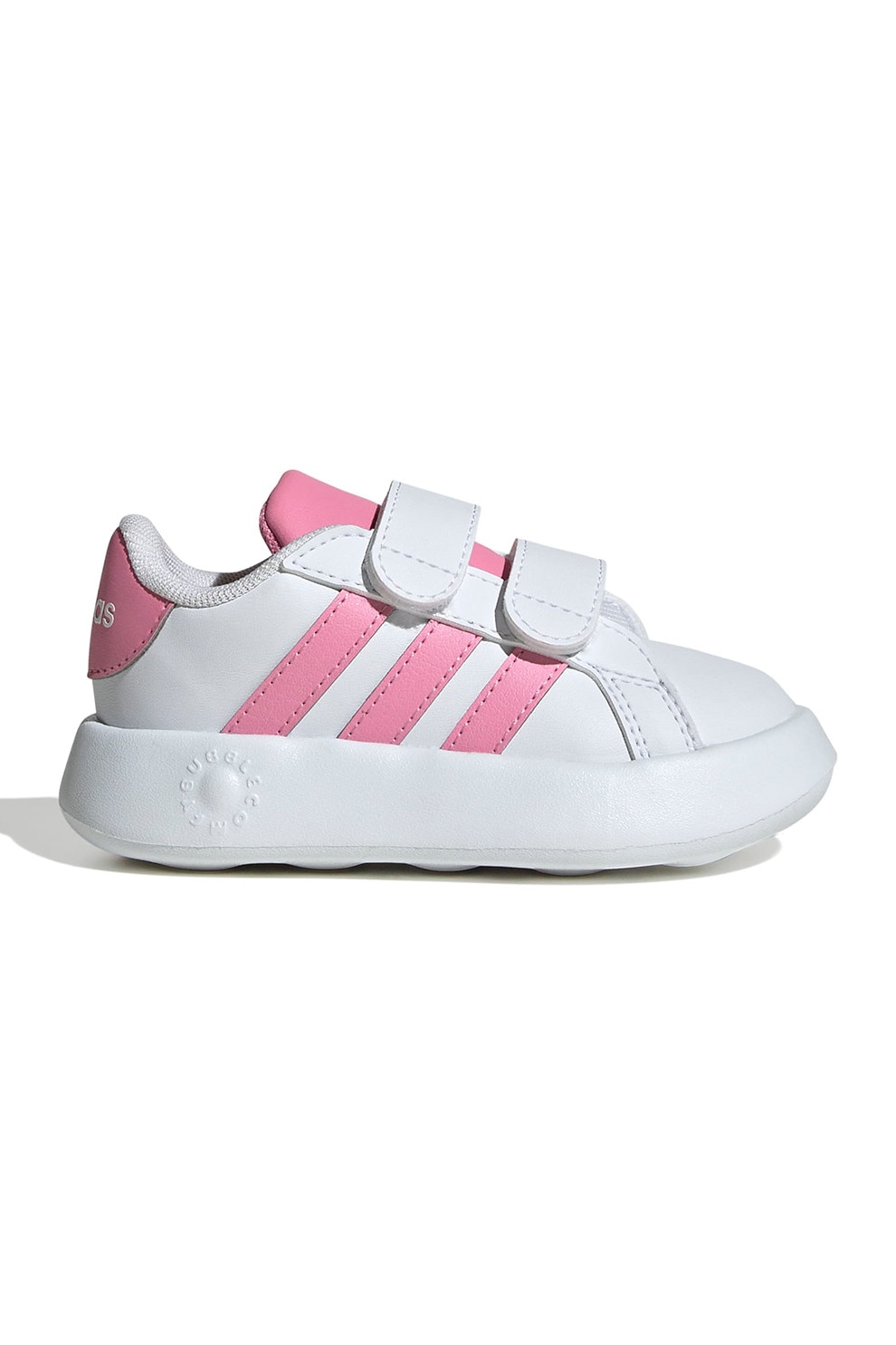 adidas Sportswear, Pantofi sport din piele ecologica cu velcro Grand Court 2.0, Roz deschis, Alb optic, 26.5 EU