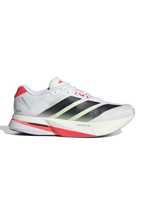 adidas Performance, Pantofi Adizero Boston cu garnituri din material sintetic, pentru alergare, Alb/Negru