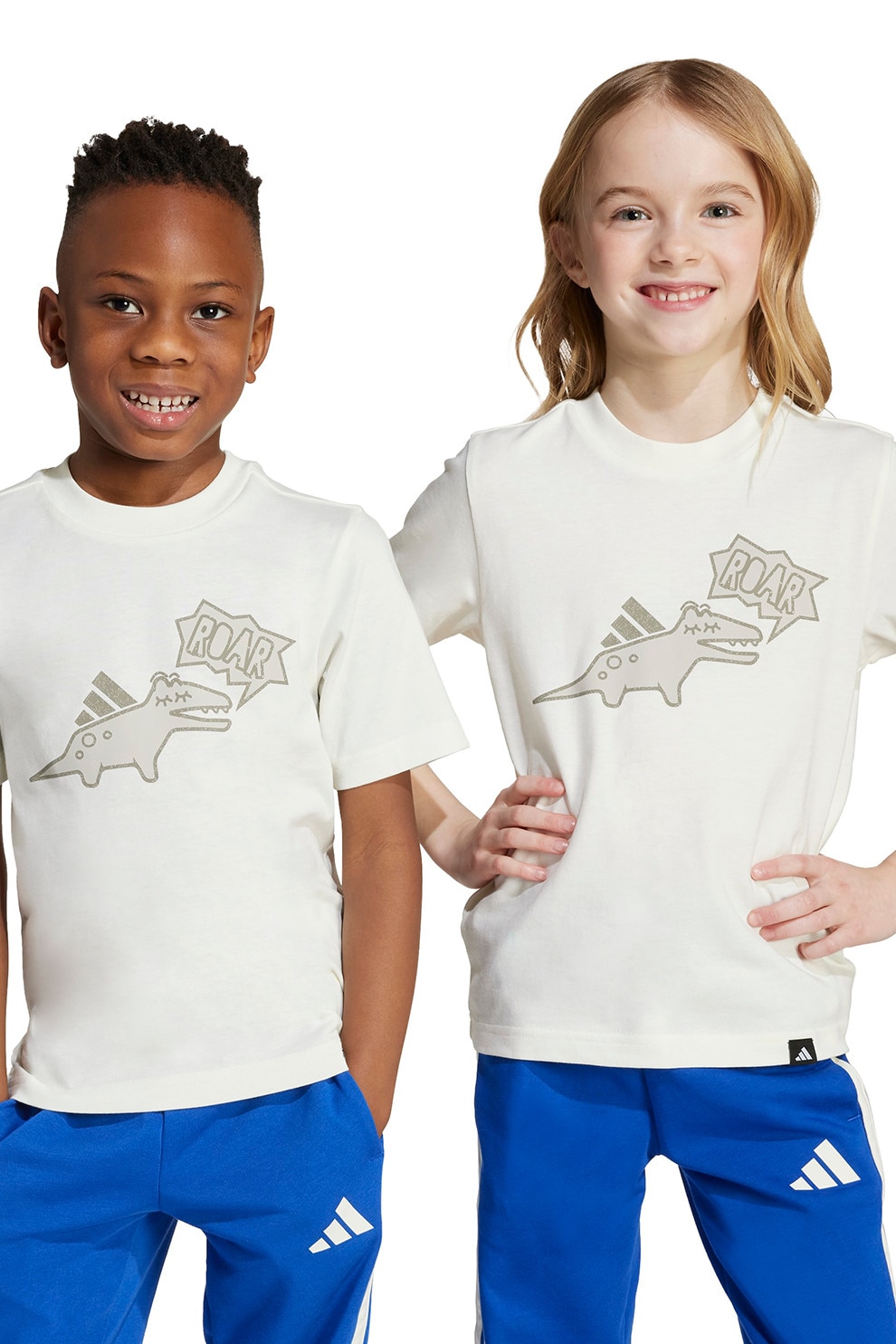 adidas Sportswear, Tricou din bumbac cu imprimeu grafic si logo, Alb murdar, 104 CM