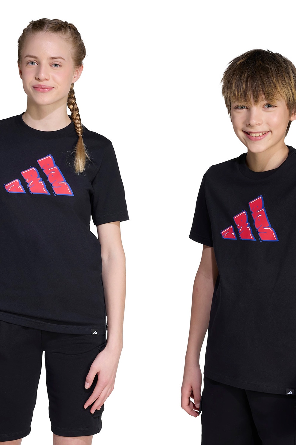 adidas Sportswear, Tricou din bumbac cu imprimeu logo, Negru, Roz deschis, 140 CM