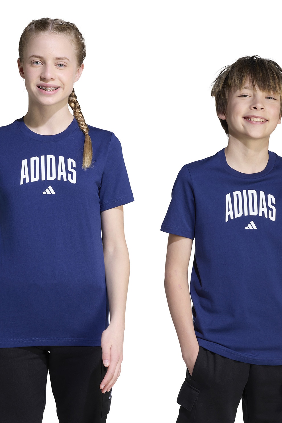 adidas Sportswear, Tricou din bumbac cu decolteu la baza gatului si logo, Albastru inchis, 140 CM