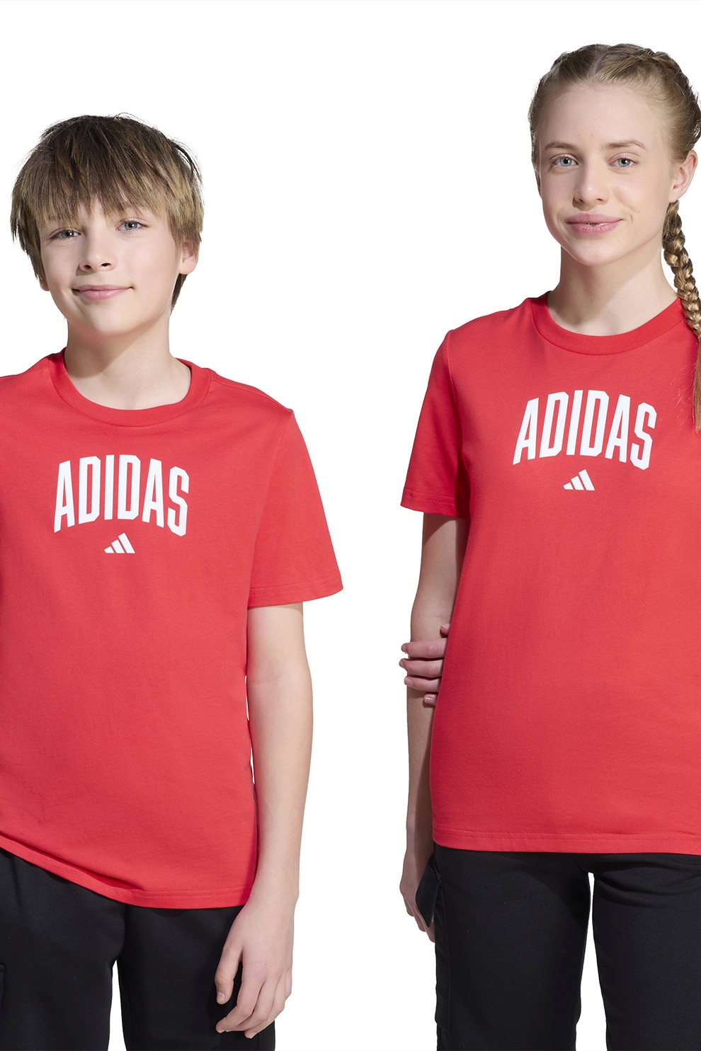 adidas Sportswear, Tricou din bumbac cu decolteu la baza gatului si logo, Coral, 140 CM
