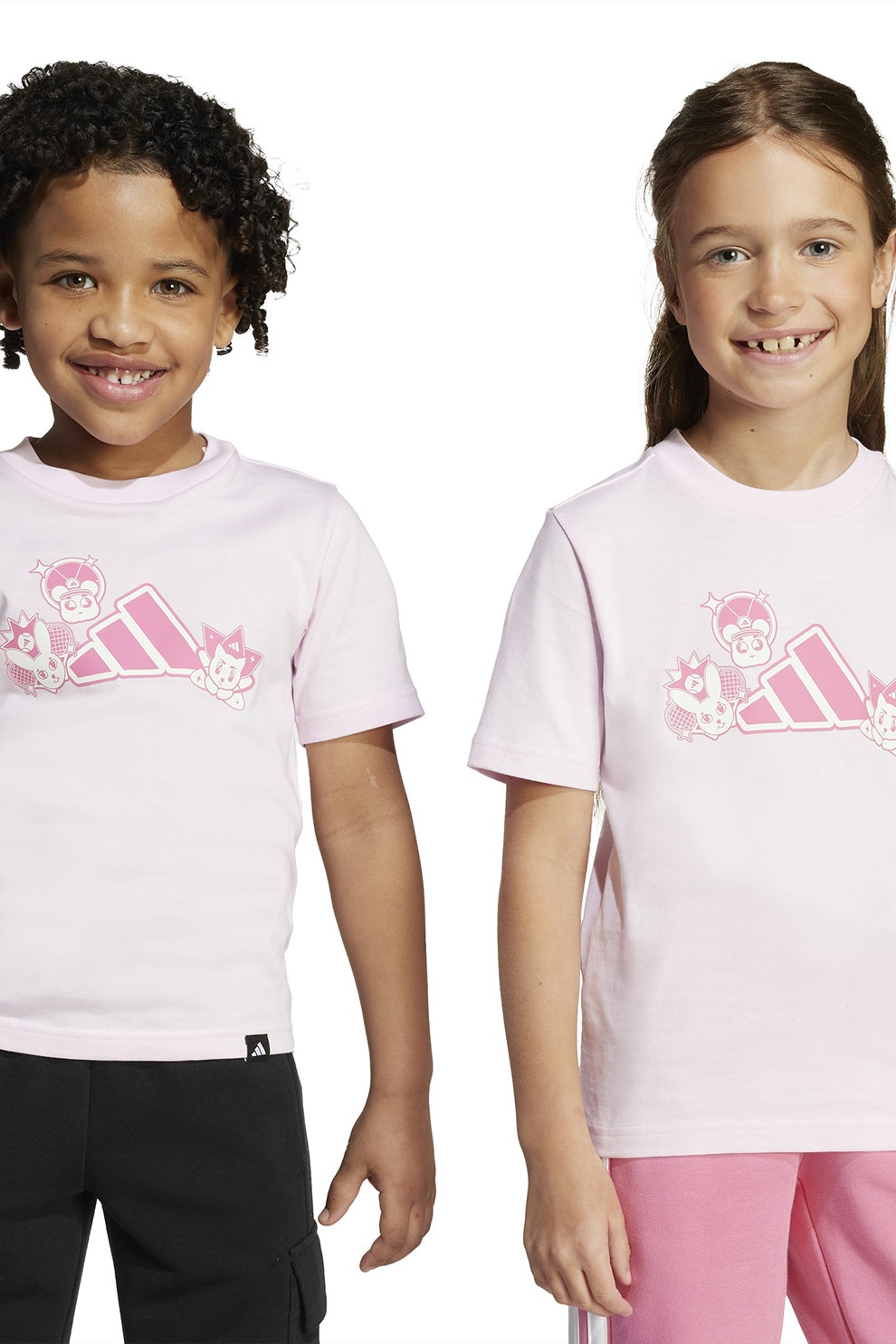 adidas Sportswear, Tricou cu imprimeu logo si decolteu la baza gatului, Roz pastel, 116 CM