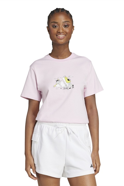 adidas Sportswear, Тениска с овално деколте, Пастелнорозов
