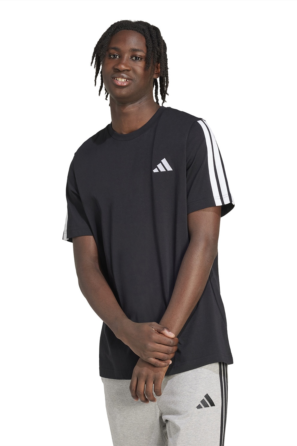adidas Sportswear, Tricou din bumbac cu decolteu la baza gatului, Negru, S