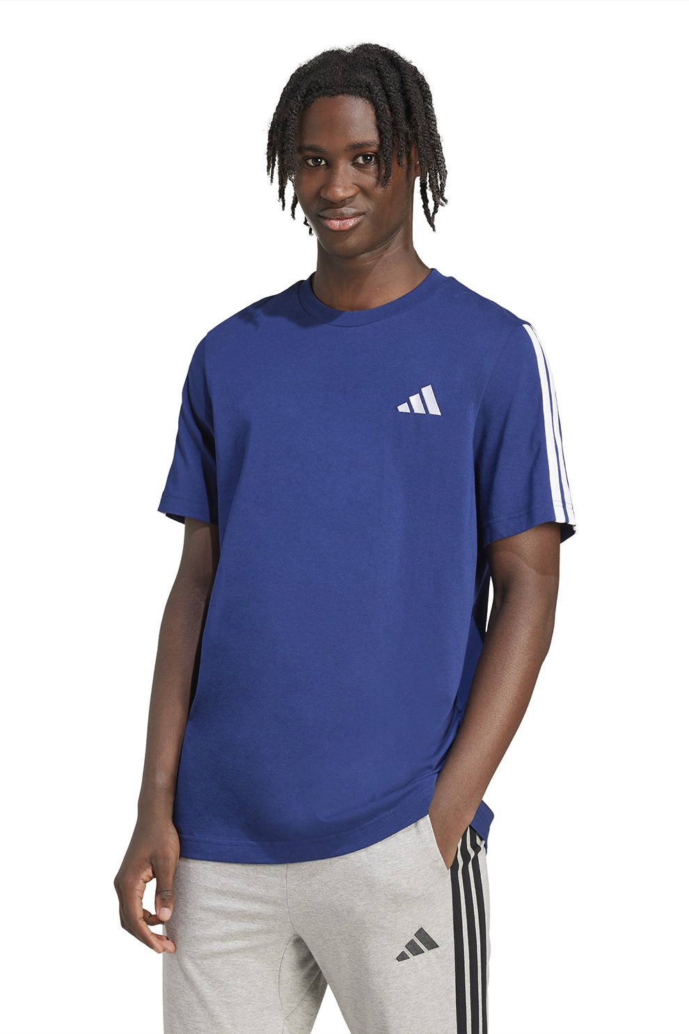 adidas Sportswear, Tricou din bumbac cu decolteu la baza gatului, Albastru inchis, M