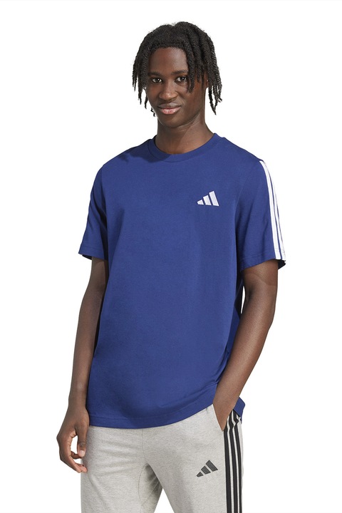 adidas Sportswear, Tricou din bumbac cu decolteu la baza gatului, Albastru inchis